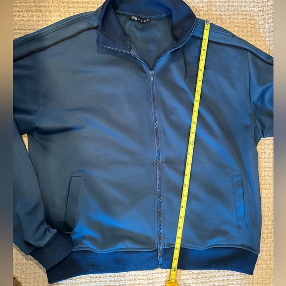 ZARA MENS BASIC JACKET LARGE NAVY BLUE FULL ZIPPER 2 POCKETS TURTLENECK - Picture 5 of 7